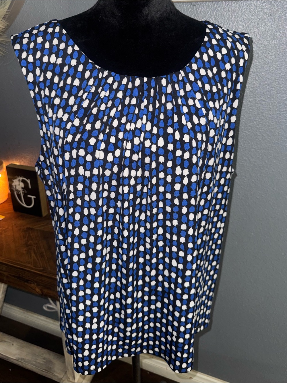 Calvin Klein Sleeveless Dot Print blouse Blue & White
